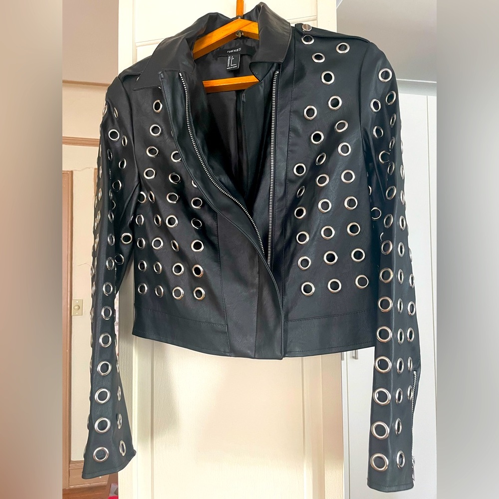 Black faux leather Moto jacket.